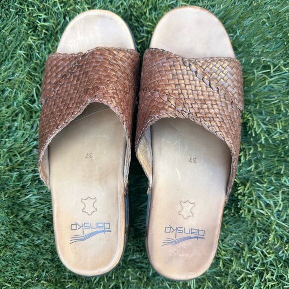 Dansko Mila Woven Clog Slides Leather Wooden Platform Casual Sandals Sz 37 EU - Picture 4 of 10